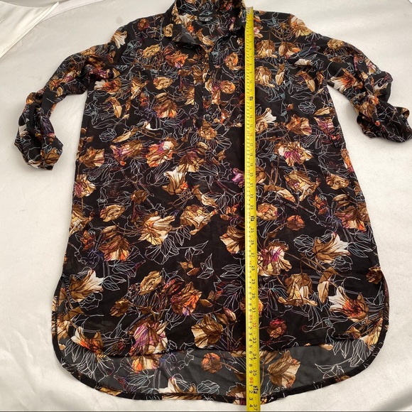 TopShop black multicolor semi sheer leaf print shirt dress 6 - Picture 8 of 8